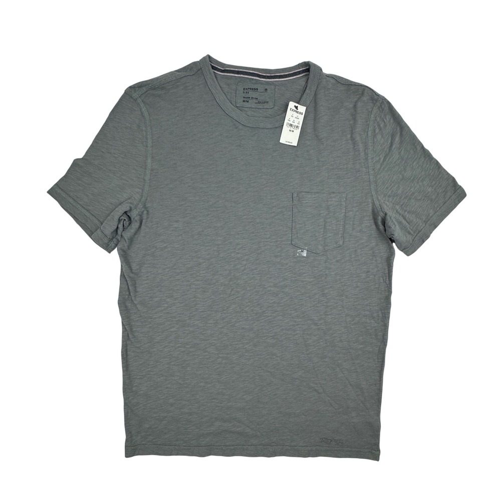 Express Slub Cotton Pocket T-Shirt Mens Medium Gray Short Sleeve Crew Neck Tee